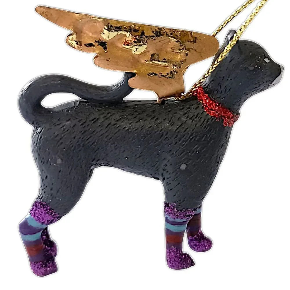 Vtg Black Cat Angel Ornament Gold Wings Purple Glitter Legs Christmas‎ Halloween